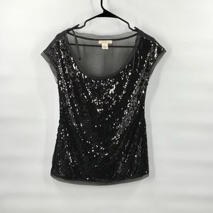 Arden black sequin and sheer top S